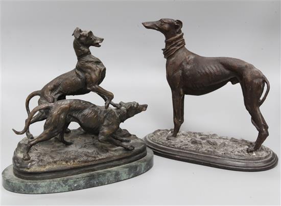 After P.J. Mene. A bronze of dogs and a bronze greyhound